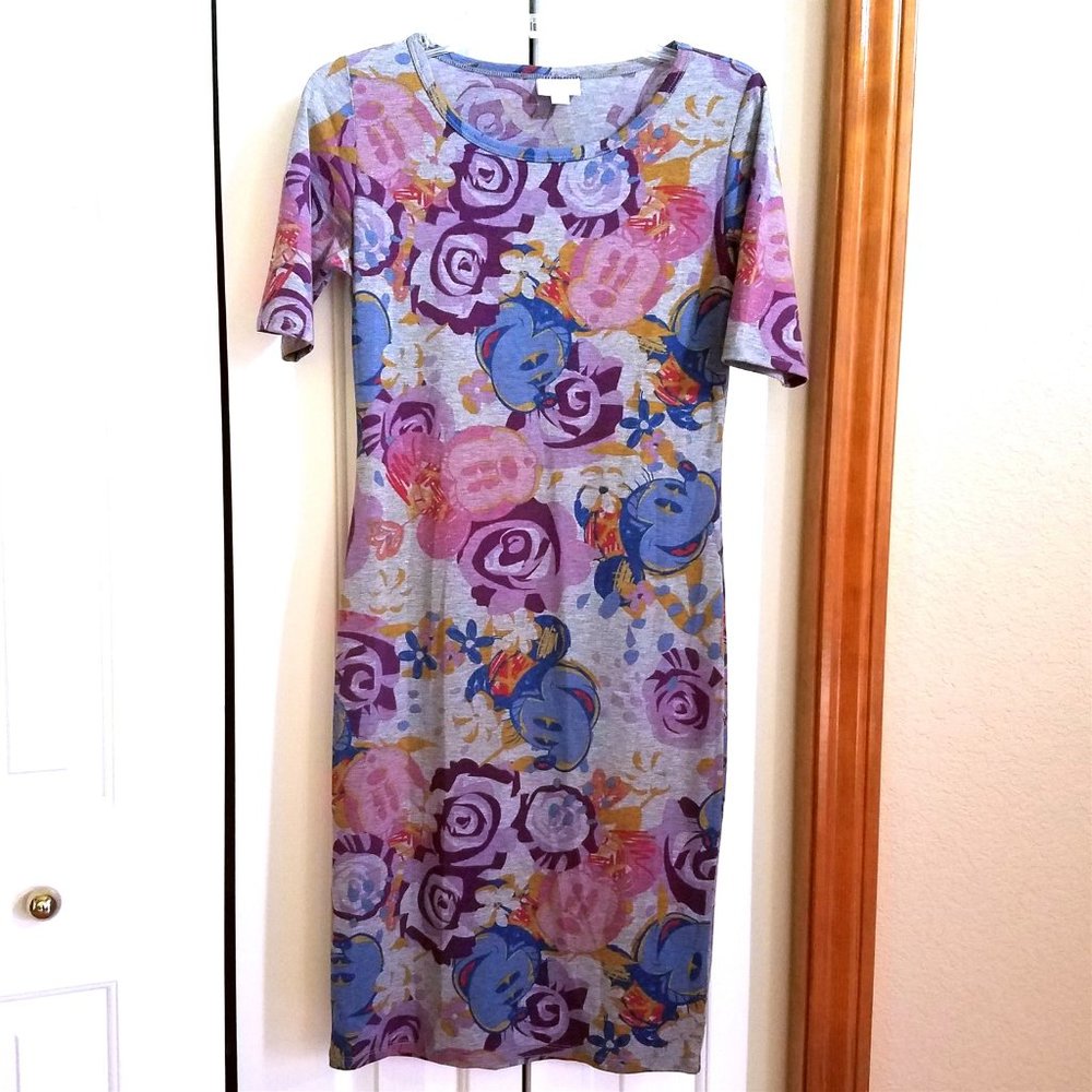LuLaRoe Disney Julia Dress Mickey Minnie Mouse Floral Print